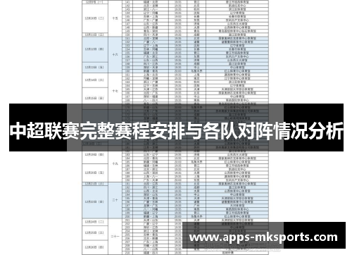 中超联赛完整赛程安排与各队对阵情况分析